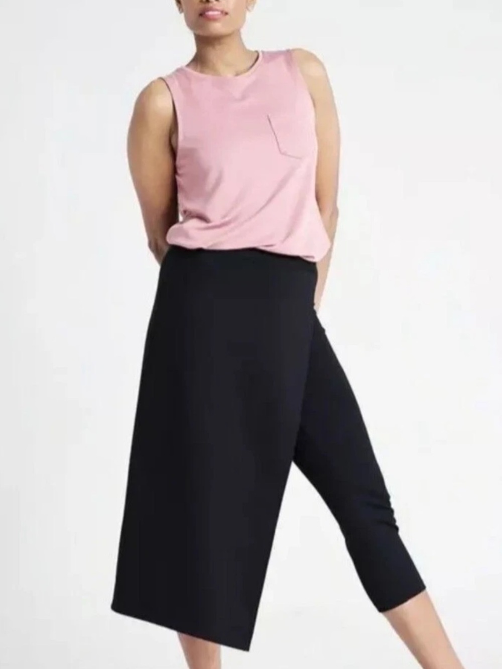 Betabrand The Sassiest Pants Large Black Skirt Overlay Cropped Ponte Pants